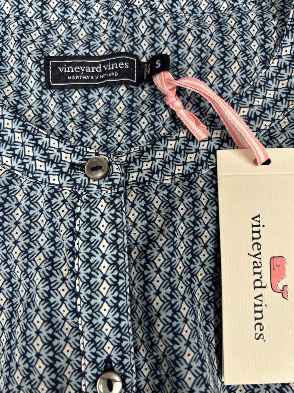 Vineyard Vines Blue Printed Ruffle-Sleeve Button Top - Picture 10 of 12